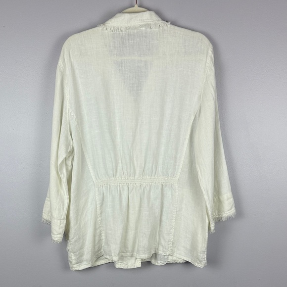 By JJ 100% Linen Stylish White Linen Blouse with Fringe Detail Size Large - Picture 10 of 13
